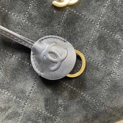 CHANEL 26S TOP HANDLE BAG MEDIUM 35 IN BLACK QUILTED SUEDE AND CALFSKIN GOLD HARDWARE