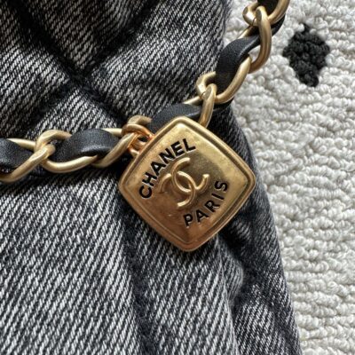 CHANEL 25S HOBO BAG 38 IN DARK GREY DENIM WITH GOLD HARDWARE