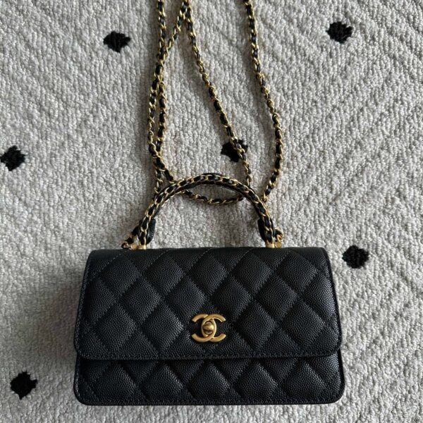 CHANEL 25S CLASSIC WALLET ON CHAIN 19 IN BLACK LAMBSKIN WITH GOLD HARDWARE