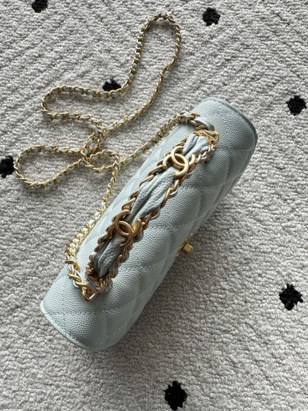 CHANEL 25S CLASSIC WALLET ON CHAIN 19 IN MINT GREEN PASTEL LAMBSKIN WITH GOLD HARDWARE