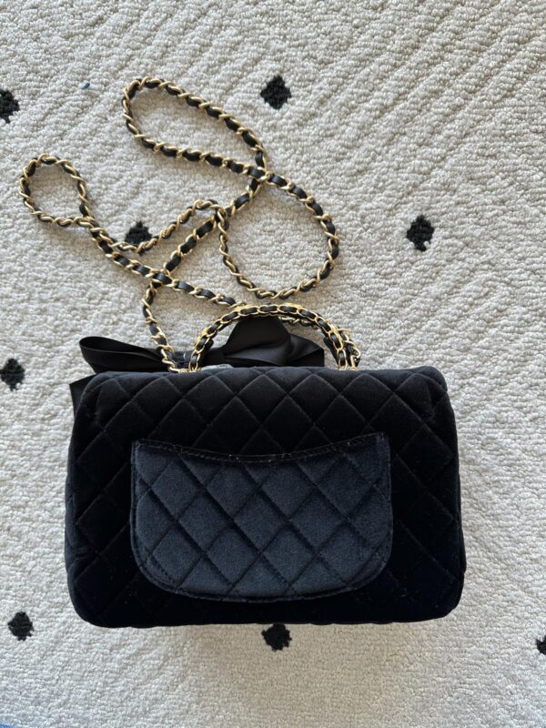 CHANEL 25S MINI FLAP BAG 23 IN BLACK VELVET WITH GOLD HARDWARE