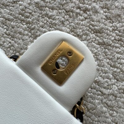 CHANEL 25S MINI FLAP BAG 23 IN CREAM WHITE TWEED WITH GOLD HARDWARE