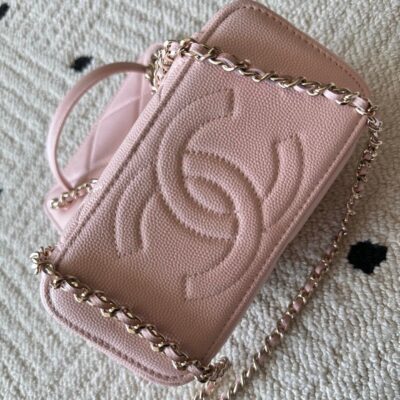 CHANEL 25S VANITY BAG 17 IN LIGHT PINK CAVIAR LEATHER WITH GOLD HARDWARE