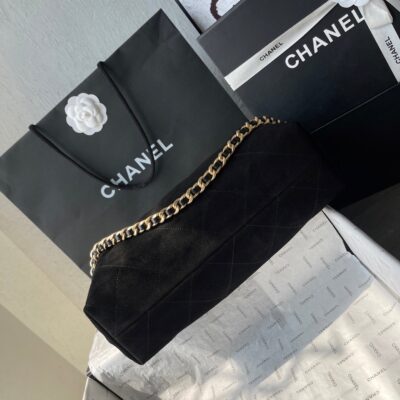 CHANEL 25S HOBO BAG 33 IN BLACK SUEDE GOLD HARDWARE