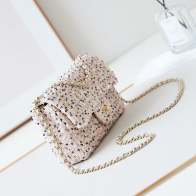 CHANEL 25S FLAP BAG 20 IN LIGHT PINK MIX BLACK SEQUINS