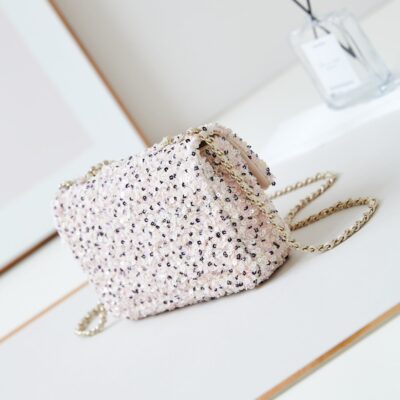 CHANEL 25S FLAP BAG 20 IN LIGHT PINK MIX BLACK SEQUINS