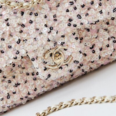 CHANEL 25S FLAP BAG 20 IN LIGHT PINK MIX BLACK SEQUINS