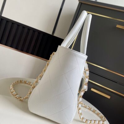 CHANEL 26S QUILTED SMALL SHOPPING TOTE 25 IN WHITE CAVIAR CALFSKIN GOLD HARDWARE