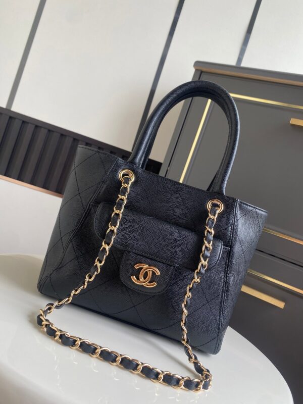 CHANEL 26S QUILTED SMALL SHOPPING TOTE 25 IN BLACK CAVIAR CALFSKIN GOLD HARDWARE
