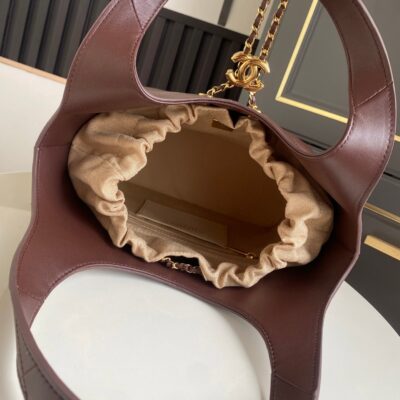 CHANEL 26S QUILTED HOBO LARGE BAG 35 IN BURGUNDY RED CALFSKIN GOLD HARDWARE