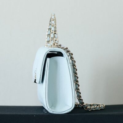 CHANEL 25S KELLY IN PASTEL BLUE LAMBSKIN WITH SILVER HARDWARE