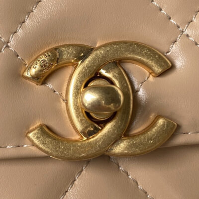 CHANEL 25S MINI FLAP BAG 19 IN TAN BROWN CALFSKIN GOLD HARDWARE