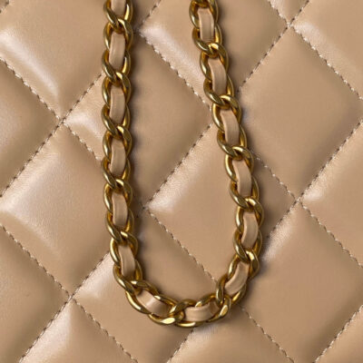 CHANEL 25S MINI FLAP BAG 22 IN TAN BROWN CALFSKIN GOLD HARDWARE