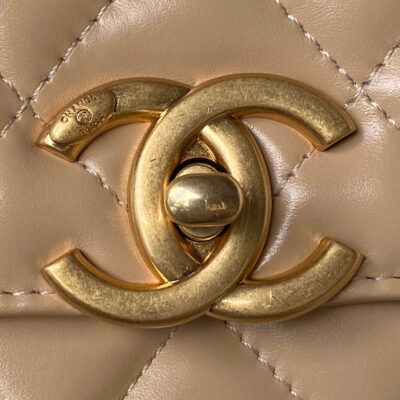 CHANEL 25S MINI FLAP BAG 22 IN TAN BROWN CALFSKIN GOLD HARDWARE