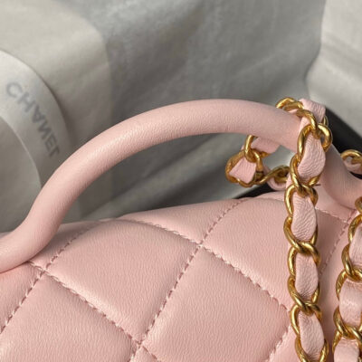 CHANEL 25S FLAP BAG 21 CM IN LIGHT PINK LAMBSKIN WITH TOP HANDLE
