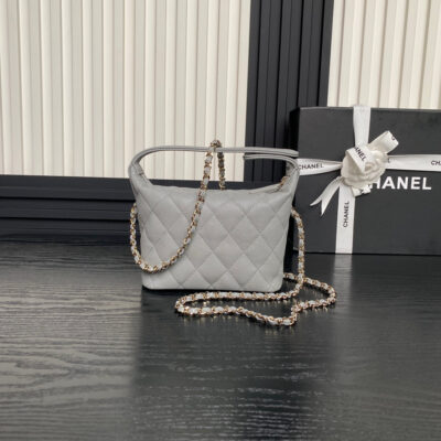 HOBO BAG 21 IN RHINO GRAY GRAINED CALFSKIN GOLD HARDWARE