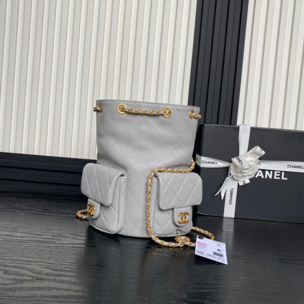 CRUISE DRAWSTRING BACKPACK 24 IN GREY LAMBSKIN GOLD-TONE METALLIC