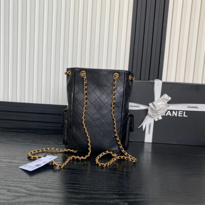BUCKET BACKPACK 24 IN BLACK LAMBSKIN GOLD HARDWARE
