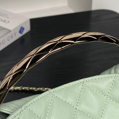 CHANEL 25S COCO CRUSH HANDLE BAG 19 IN LIGHT GREEN CAVIAR LEATHER