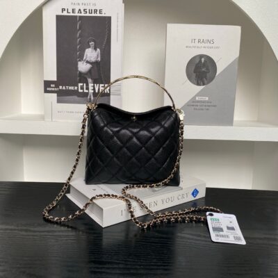 CHANEL 25S COCO CRUSH HANDLE BAG 19 IN BLACK CAVIAR LEATHER