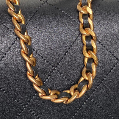 CHANEL 25S TOP HANDLE SHOULDER BAG 37 IN BLACK CALFSKIN WITH GOLD HARDWARE
