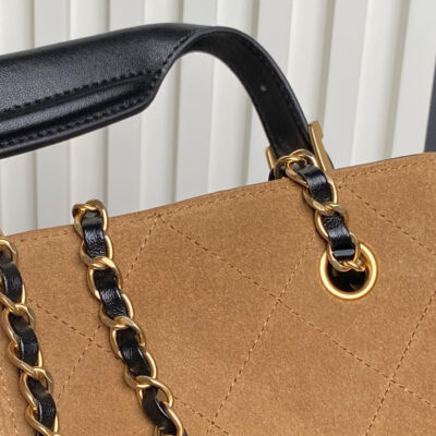 CHANEL 25S HOBO BAG 36 IN BROWN SUEDE AND BLACK CALFSKIN WITH GOLD HARDWARE