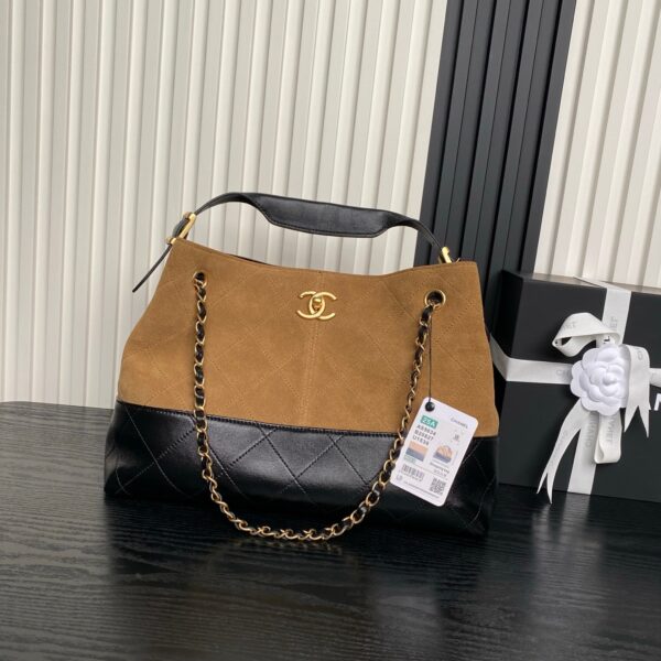 img_70762a6f_20250624_i1750779086809_2379_0_0_jpg CHANEL 25S HOBO BAG 36 IN BROWN SUEDE AND BLACK CALFSKIN WITH GOLD HARDWARE
