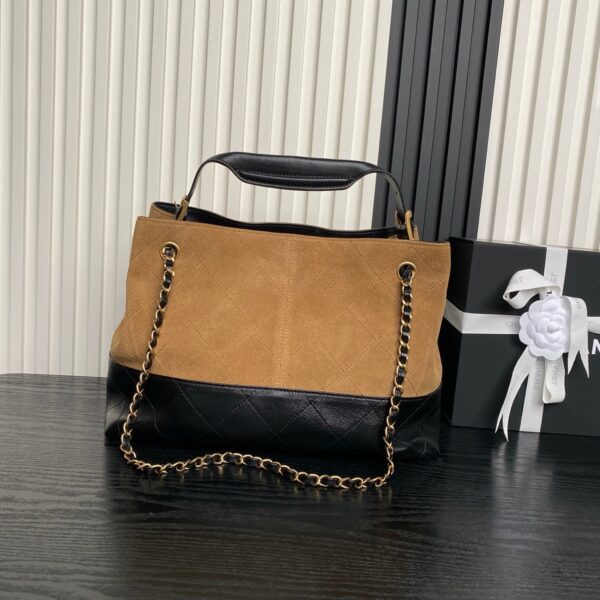 CHANEL 25S HOBO BAG 36 IN BROWN SUEDE AND BLACK CALFSKIN WITH GOLD HARDWARE