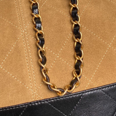 CHANEL 25S HOBO BAG 33 IN BROWN SUEDE AND BLACK CALFSKIN WITH GOLD HARDWARE