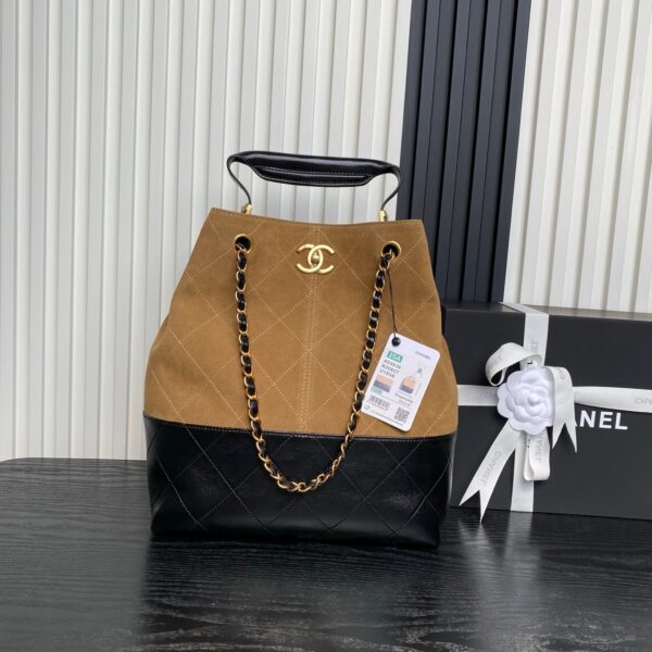 img_70762a6f_20250701_i1751354860809_9337_0_0_jpg CHANEL 25S HOBO BAG 33 IN BROWN SUEDE AND BLACK CALFSKIN WITH GOLD HARDWARE