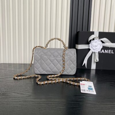 CHANEL 25S FLAP BAG 19 IN CHARCOAL GRAY CALFSKIN GOLD HARDWARE