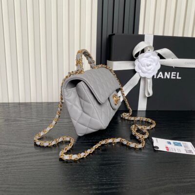 CHANEL 25S FLAP BAG 19 IN CHARCOAL GRAY CALFSKIN GOLD HARDWARE