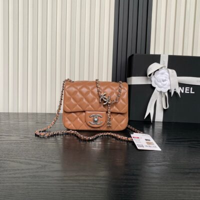 CHANEL 25S MINI FLAP BAG 18 IN DARK CARAMEL CALFSKIN