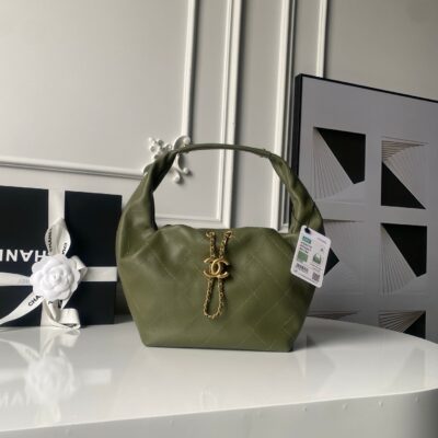 CHANEL 25S HOBO BAG 32 IN DARK GREEN LAMBSKIN