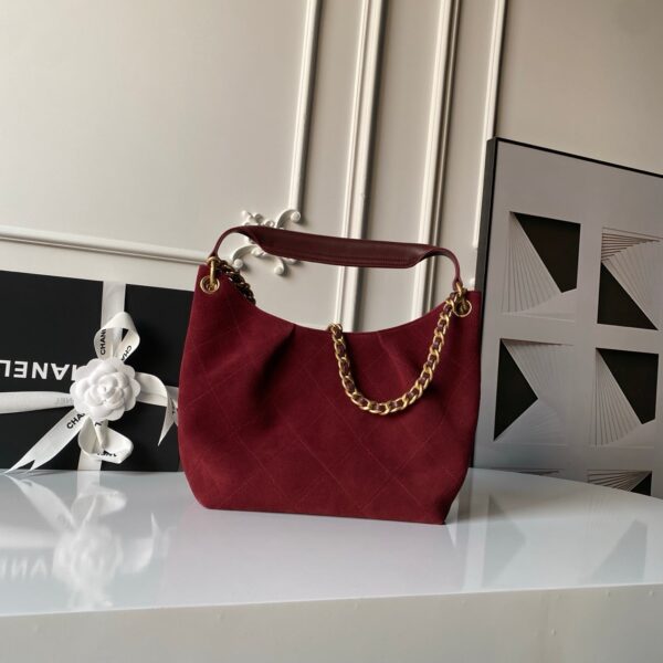 CHANEL 25S HOBO BAG 31 IN DARK RED SUEDE WITH GOLD HARDWARE
