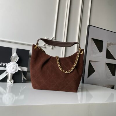 CHANEL 25S HOBO BAG 31 IN DARK BROWN SUEDE WITH GOLD HARDWARE