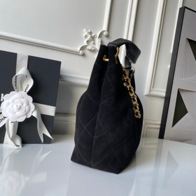 CHANEL 25S HOBO BAG 31 IN BLACK SUEDE WITH GOLD HARDWARE