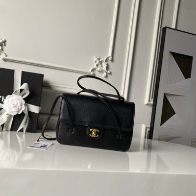 CHANEL 26S SMALL PREPPY COCO FLAP BAG 22 IN BLACK GRAINED CALFSKIN GOLD HARDWARE