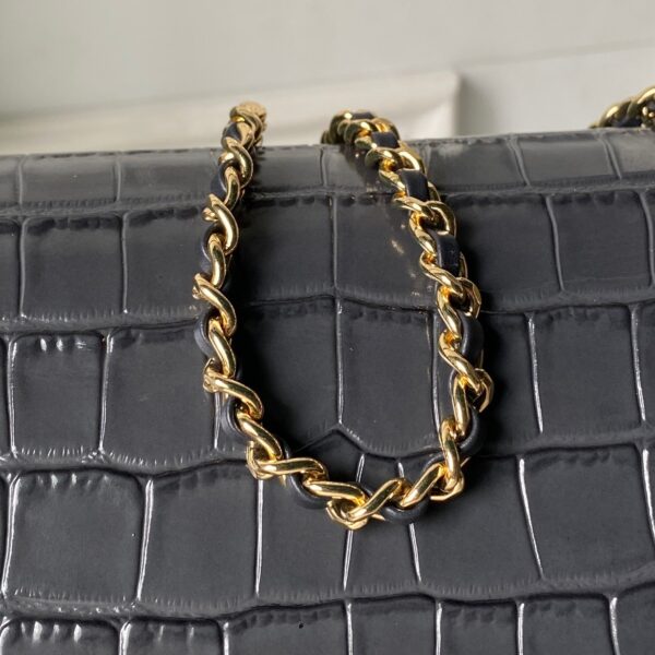 CHANEL 26S BARREL CLUTCH WITH CHAIN 23 IN DARK GREY CROCODILE-EMBOSSED CALFSKIN GOLD HARDWARE