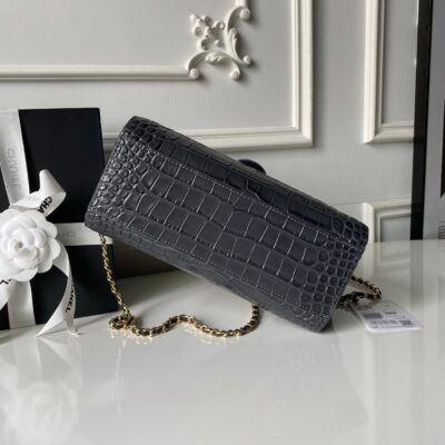 CHANEL 26S BARREL CLUTCH WITH CHAIN 23 IN DARK GREY CROCODILE-EMBOSSED CALFSKIN GOLD HARDWARE