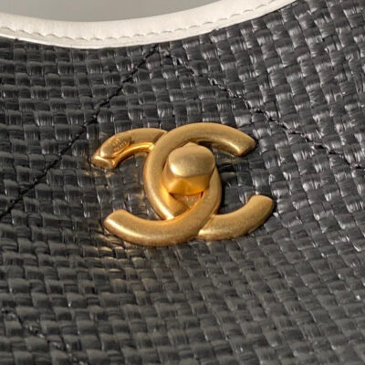 CHANEL 26S MAXI SHOPPING BAG 59 IN BLACK RAFFIA GOLD HARDWARE