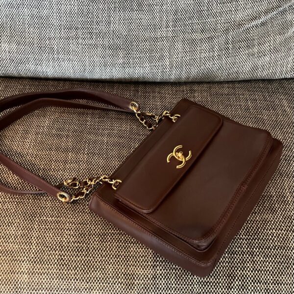 CHANEL 26S FLAP SHOULDER BAG 26 IN DARK BROWN LAMBSKIN GOLD HARDWARE
