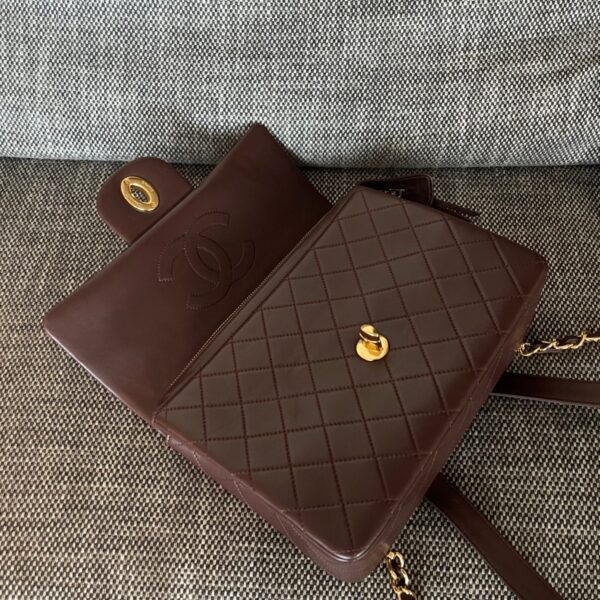 CHANEL 26S QUILTED FLAP BACKPACK 28 IN BURGUNDY RED LAMBSKIN GOLD HARDWARE