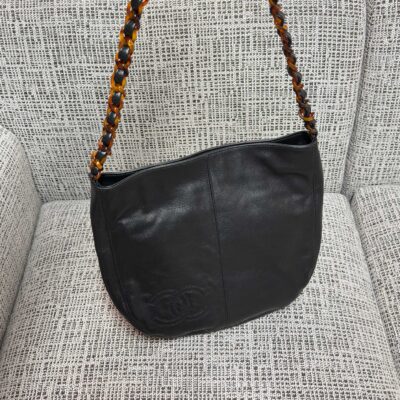 CHANEL 26S LARGE HOBO BAG 33 IN BLACK LAMBSKIN TORTOISE RESIN CHAIN