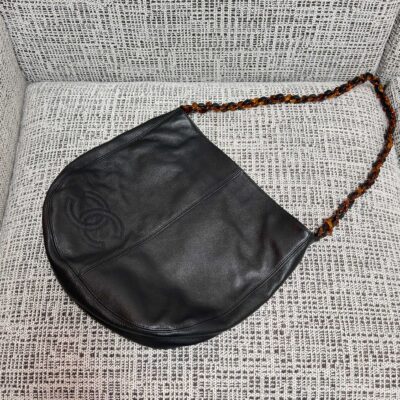 CHANEL 26S LARGE HOBO BAG 33 IN BLACK LAMBSKIN TORTOISE RESIN CHAIN