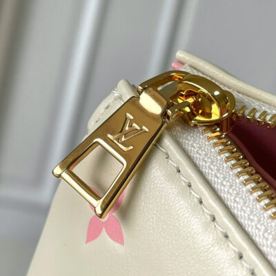 COUSSIN PM 26 IN CREAM RED MONOGRAM EMBOSSED LAMBSKIN GOLD HARDWARE