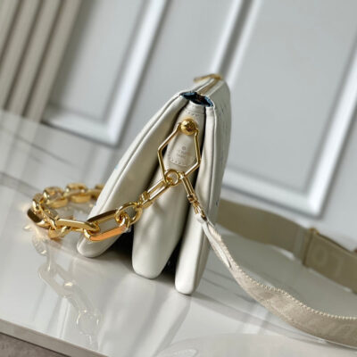 COUSSIN PM 26 IN WHITE BLUE MONOGRAM EMBOSSED LAMBSKIN GOLD HARDWARE
