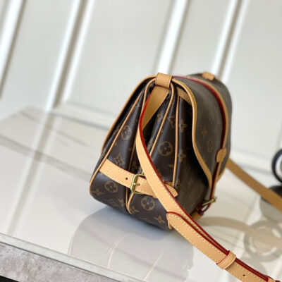 SAUMUR BB 35 IN BROWN MONOGRAM CANVAS AND LEATHER TRIM GOLD HARDWARE