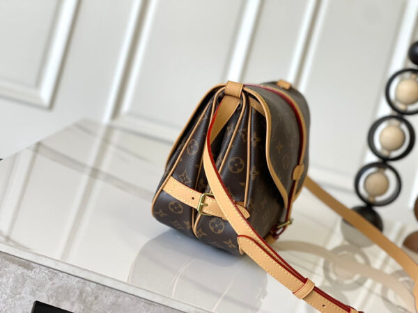 SAUMUR BB 35 IN BROWN MONOGRAM CANVAS AND LEATHER TRIM GOLD HARDWARE