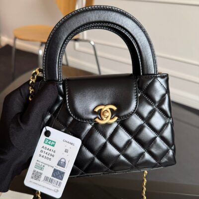 KELLY SHOPPING BAG 19 IN BLACK CALFSKIN GOLD HARDWARE